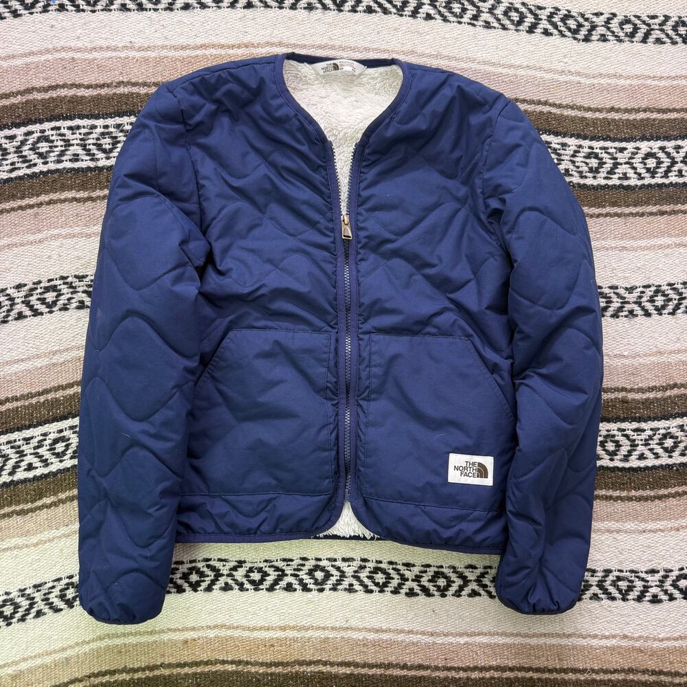 Youth Girls The North Face Navy Blue Fleece Sherpa Lined Zip Up Jacket Sz Medium